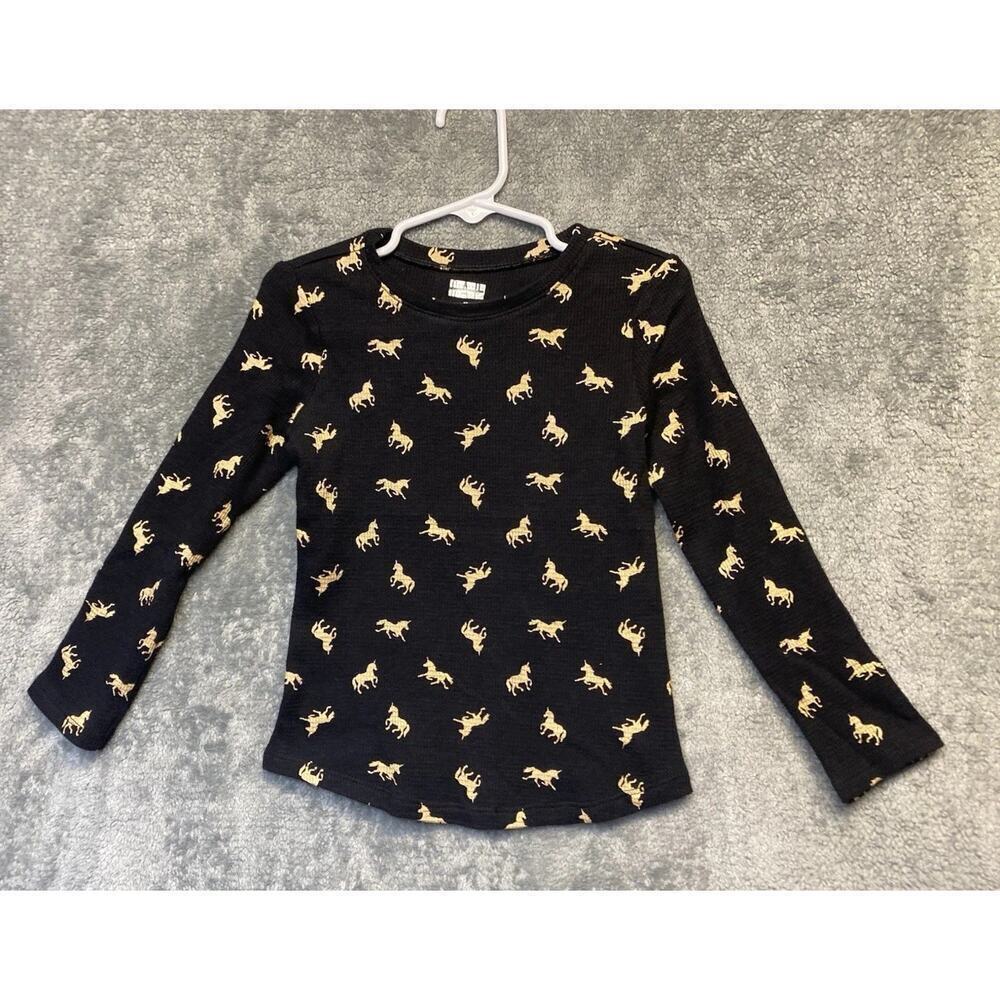 Gap Toddler Girls Black/Gold Unicorn Print Long Sleeve Henley Size 3T NWOT